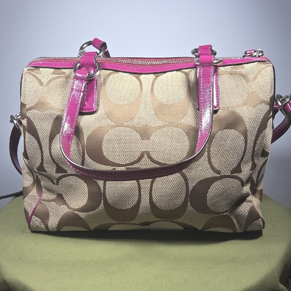 Coach Pink and Tan Crossbody Bag with Signature Monogram - Picture 3 of 7